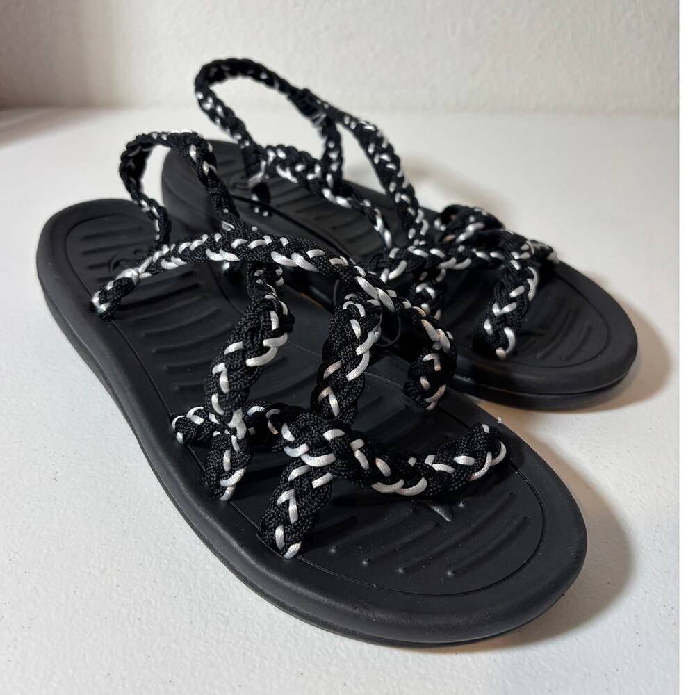 Women's Size 11 (EU 42) Black Braided Strappy Arch Support Slingback Sandals